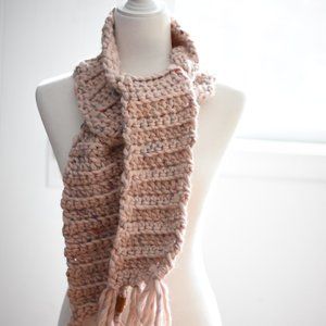 Pink cozy buttercream handcrafted crocheted scarf